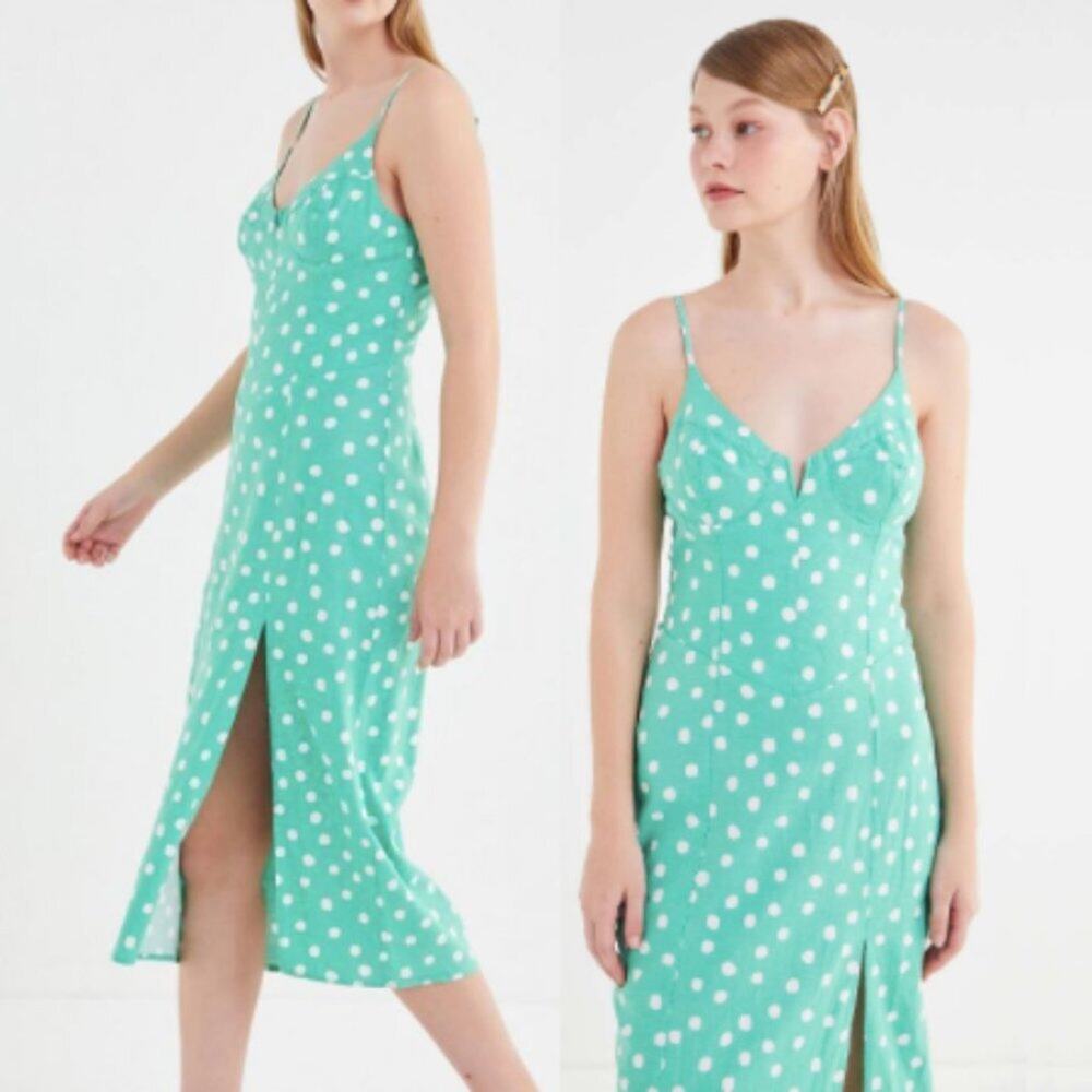 Urban Outfitters Green Polka Dot Midi Dress